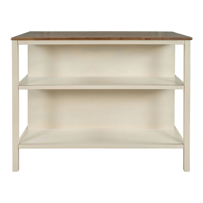 Farmhouse Solid Wood 45 Fixed Kitchen Island with 2 Open Shelves