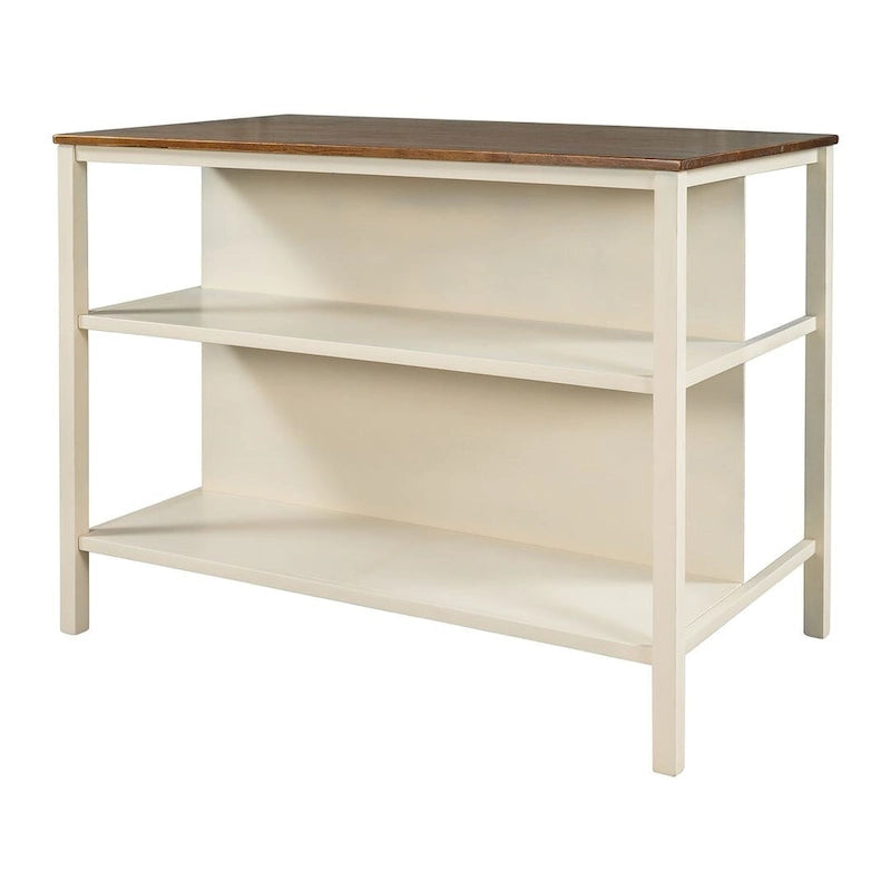 Farmhouse Solid Wood 45 Fixed Kitchen Island with 2 Open Shelves