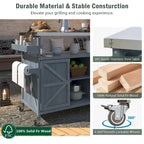 Outdoor kitchen island with rolling cart and stainless steel top