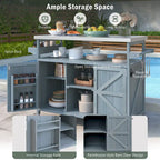 Outdoor kitchen island with rolling cart and stainless steel top