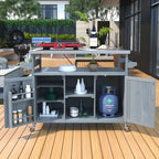 Outdoor kitchen island with rolling cart and stainless steel top