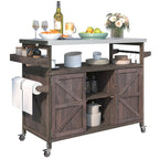 Outdoor kitchen island with rolling cart and stainless steel top