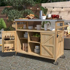Outdoor kitchen island with rolling cart and stainless steel top