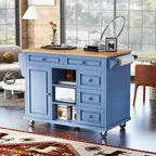 Kitchen Cart with Storage and 5 Drawers,Spice Rack,Towel Holder ,Rubber Wood Desktop Rolling Mobile Kitchen Island
