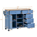 Kitchen Cart with Storage and 5 Drawers,Spice Rack,Towel Holder ,Rubber Wood Desktop Rolling Mobile Kitchen Island