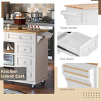 Kitchen Cart with Storage and 5 Drawers,Spice Rack,Towel Holder ,Rubber Wood Desktop Rolling Mobile Kitchen Island