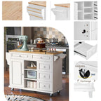 Kitchen Cart with Storage and 5 Drawers,Spice Rack,Towel Holder ,Rubber Wood Desktop Rolling Mobile Kitchen Island