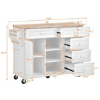Kitchen Cart with Storage and 5 Drawers,Spice Rack,Towel Holder ,Rubber Wood Desktop Rolling Mobile Kitchen Island