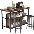 Mieres Kitchen Island with 2 Stools and Open Shelves