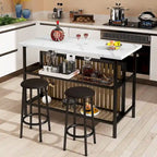 Mieres Kitchen Island with 2 Stools and Open Shelves