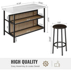 Mieres Kitchen Island with 2 Stools and Open Shelves