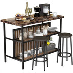 Mieres Kitchen Island with 2 Stools and Open Shelves