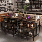 Mieres Kitchen Island with 2 Stools and Open Shelves