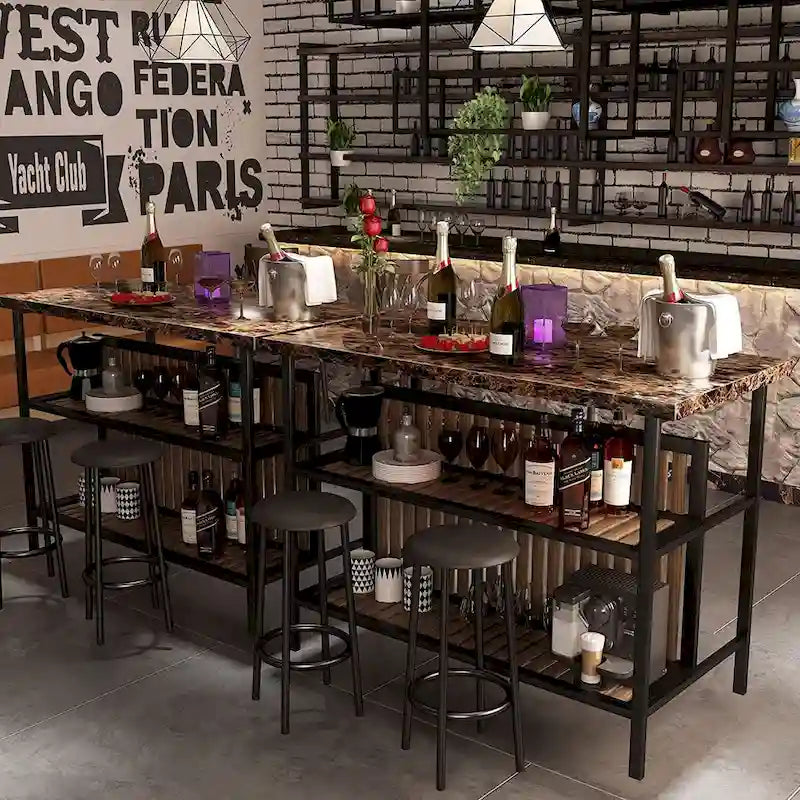 Mieres Kitchen Island with 2 Stools and Open Shelves