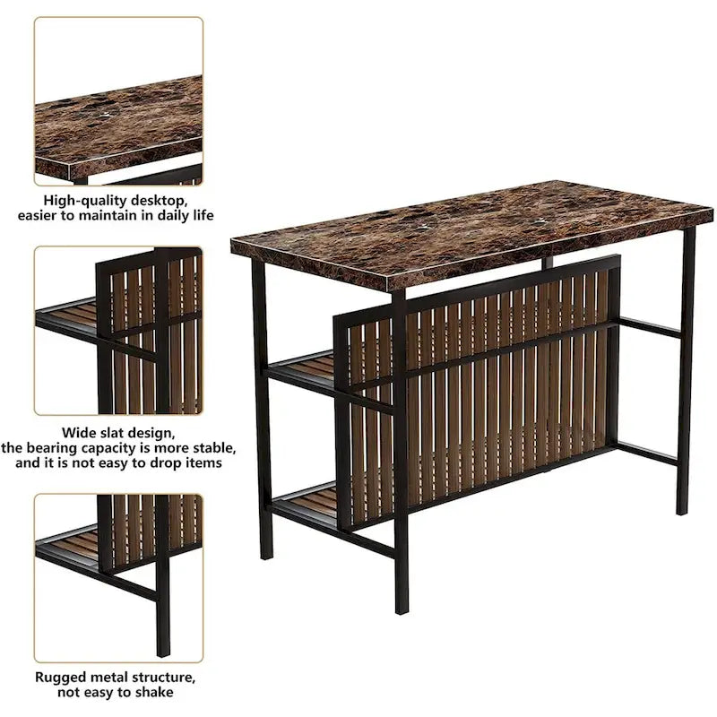 Mieres Kitchen Island with 2 Stools and Open Shelves