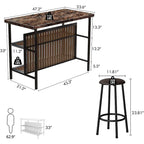 Mieres Kitchen Island with 2 Stools and Open Shelves