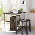 Grondin Mid-Century Modern 3-Piece Faux Marble Top Kitchen Island Set with 2 Stools and Shelves - N/A