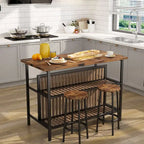 Grondin Mid-Century Modern 3-Piece Faux Marble Top Kitchen Island Set with 2 Stools and Shelves - N/A