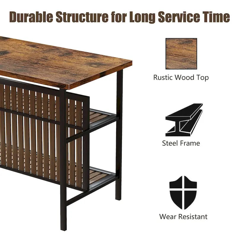 Grondin Mid-Century Modern 3-Piece Faux Marble Top Kitchen Island Set with 2 Stools and Shelves - N/A