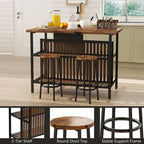 Grondin Mid-Century Modern 3-Piece Faux Marble Top Kitchen Island Set with 2 Stools and Shelves - N/A