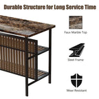 Grondin Mid-Century Modern 3-Piece Faux Marble Top Kitchen Island Set with 2 Stools and Shelves - N/A