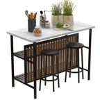 Grondin Mid-Century Modern 3-Piece Faux Marble Top Kitchen Island Set with 2 Stools and Shelves - N/A