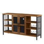 Industrial Wine Bar Cabinet, Liquor Storage Credenza, Sideboard with Wine Racks & Stemware Holder 55.12'w x 13.78'd x 30.31' h