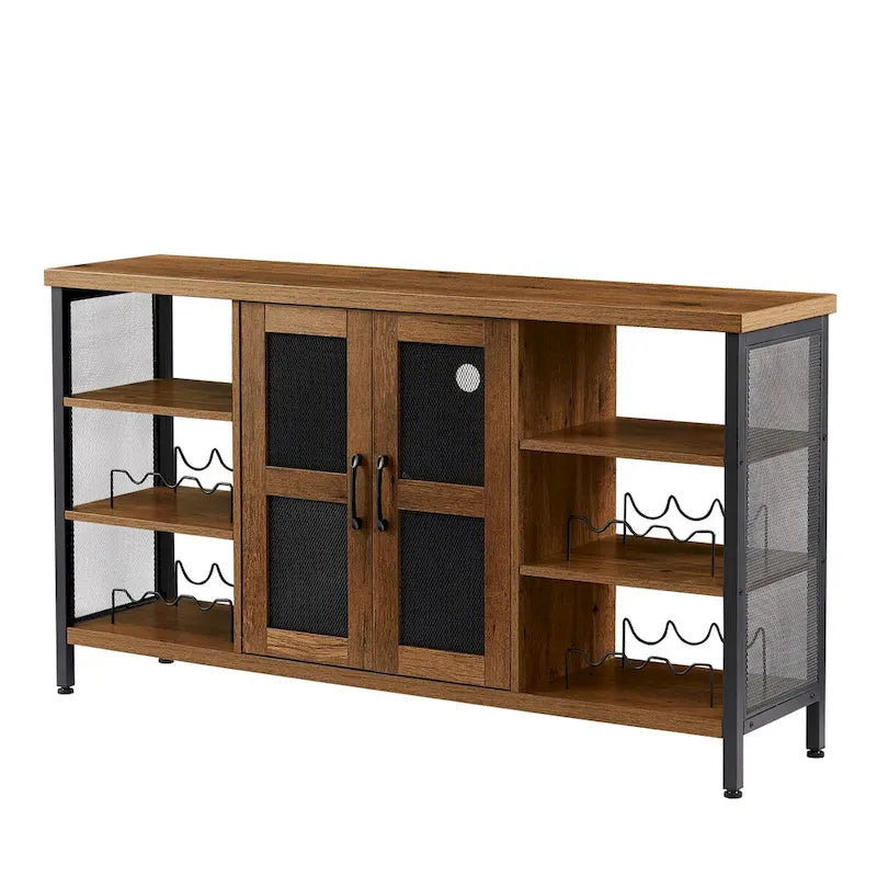 Industrial Wine Bar Cabinet, Liquor Storage Credenza, Sideboard with Wine Racks & Stemware Holder 55.12'w x 13.78'd x 30.31' h