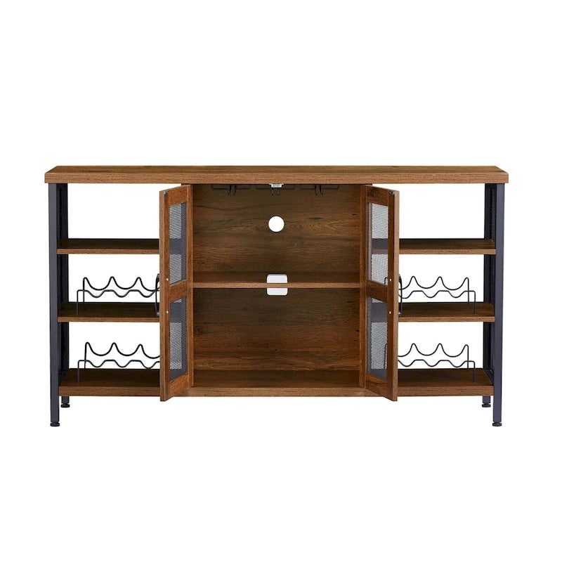 Industrial Wine Bar Cabinet, Liquor Storage Credenza, Sideboard with Wine Racks & Stemware Holder 55.12'w x 13.78'd x 30.31' h