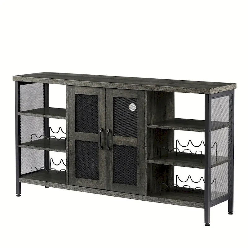 Industrial Wine Bar Cabinet, Liquor Storage Credenza, Sideboard with Wine Racks & Stemware Holder 55.12'w x 13.78'd x 30.31' h