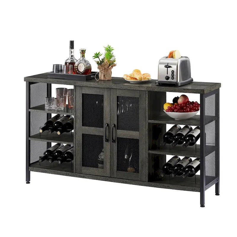 Industrial Wine Bar Cabinet, Liquor Storage Credenza, Sideboard with Wine Racks & Stemware Holder 55.12'w x 13.78'd x 30.31' h