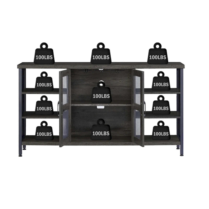 Industrial Wine Bar Cabinet, Liquor Storage Credenza, Sideboard with Wine Racks & Stemware Holder 55.12'w x 13.78'd x 30.31' h