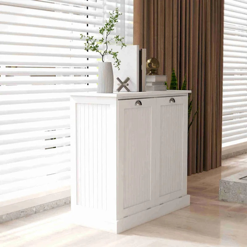 33 White Tilt-Out Laundry Sorter Cabinet with Two-Compartment