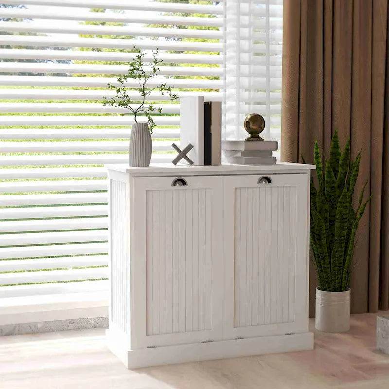 33 White Tilt-Out Laundry Sorter Cabinet with Two-Compartment