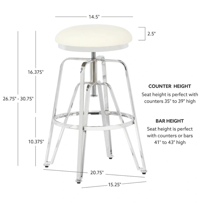 Aimes Metal and Faux Leather Adjustable Backless Stool