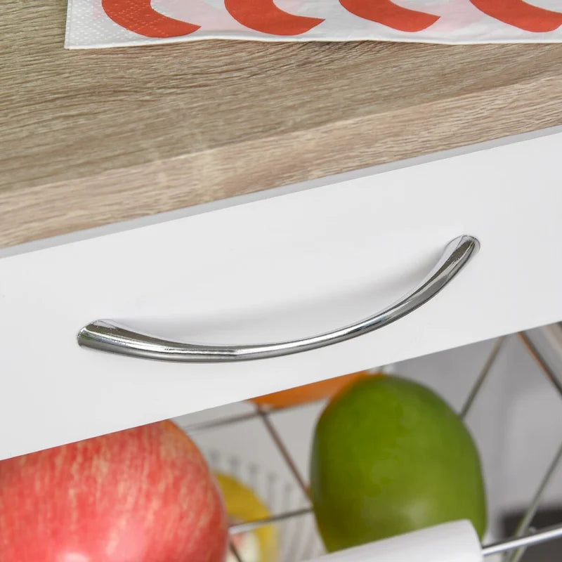 Rolling Kitchen Island w/ Storage, Wire Fruit Baskets, Trays & Drawer