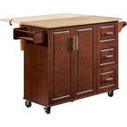 54 Rolling Kitchen Island Cart with Storage, Wood Island Table for Kitchen with 3 Drawers and Spice Rack