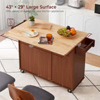 54 Rolling Kitchen Island Cart with Storage, Wood Island Table for Kitchen with 3 Drawers and Spice Rack