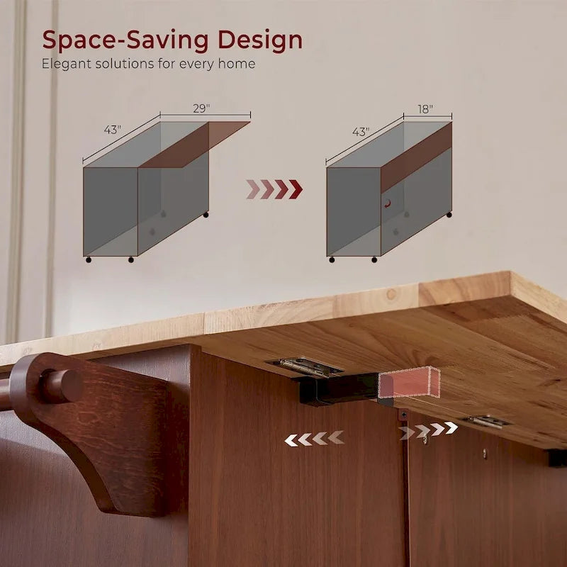 54 Rolling Kitchen Island Cart with Storage, Wood Island Table for Kitchen with 3 Drawers and Spice Rack