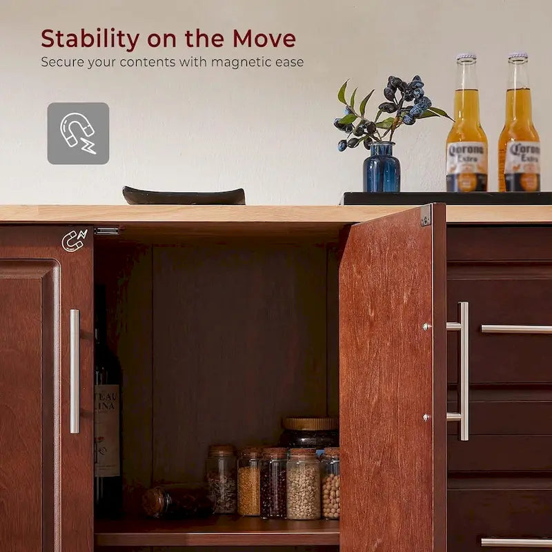 54 Rolling Kitchen Island Cart with Storage, Wood Island Table for Kitchen with 3 Drawers and Spice Rack