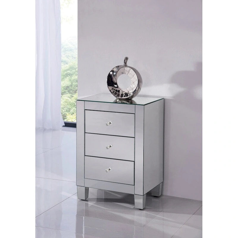 Elegant Lighting Contempo Clear Mirror 3 Drawer Cabinet