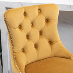 Velvet Upholstered Barstools with Button Tufted Decoration and Wooden Legs, and Chrome Nailhead Trim, Leisure Style Bar Chairs