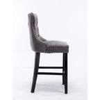 Velvet Upholstered Barstools with Button Tufted Decoration and Wooden Legs, and Chrome Nailhead Trim, Leisure Style Bar Chairs