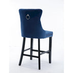 Velvet Upholstered Barstools with Button Tufted Decoration and Wooden Legs, and Chrome Nailhead Trim, Leisure Style Bar Chairs