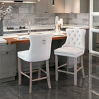 Velvet Upholstered Barstools with Button Tufted Decoration and Wooden Legs, and Chrome Nailhead Trim, Leisure Style Bar Chairs