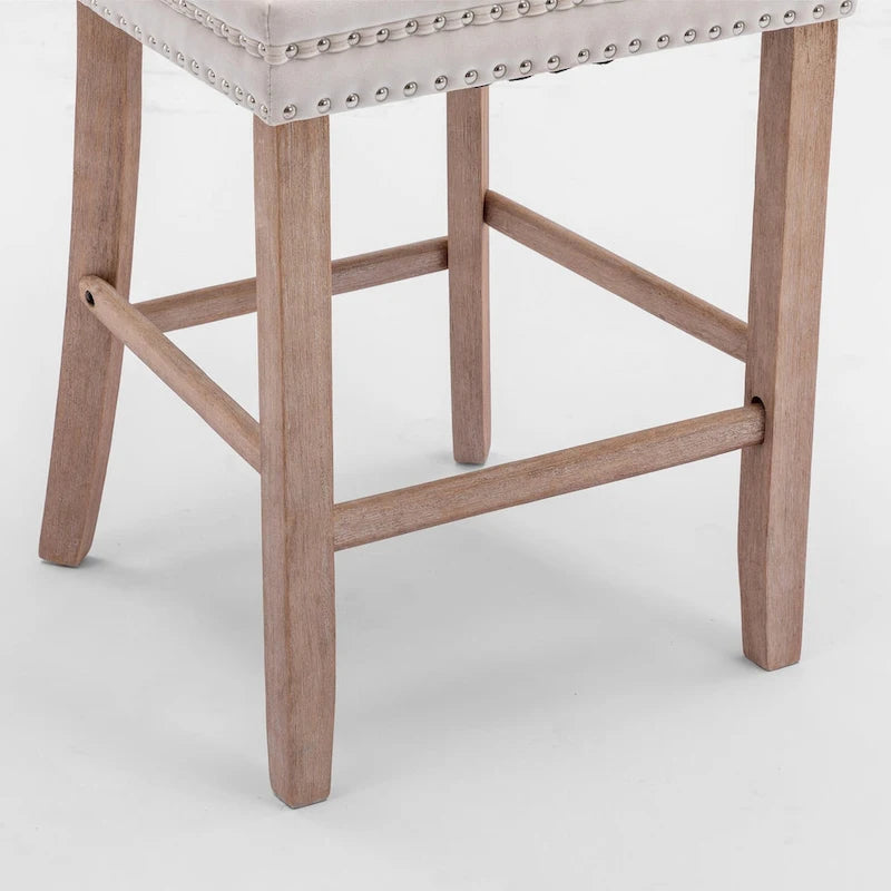 Velvet Upholstered Barstools with Button Tufted Decoration and Wooden Legs, and Chrome Nailhead Trim, Leisure Style Bar Chairs