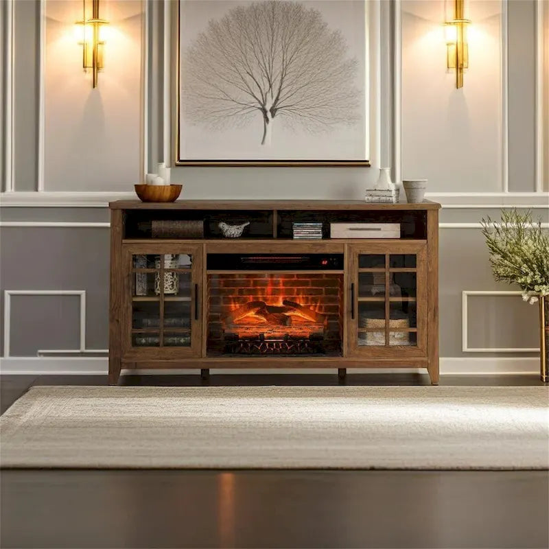 55 inch TV Media Stand with Electric Fireplace KD Inserts Heater