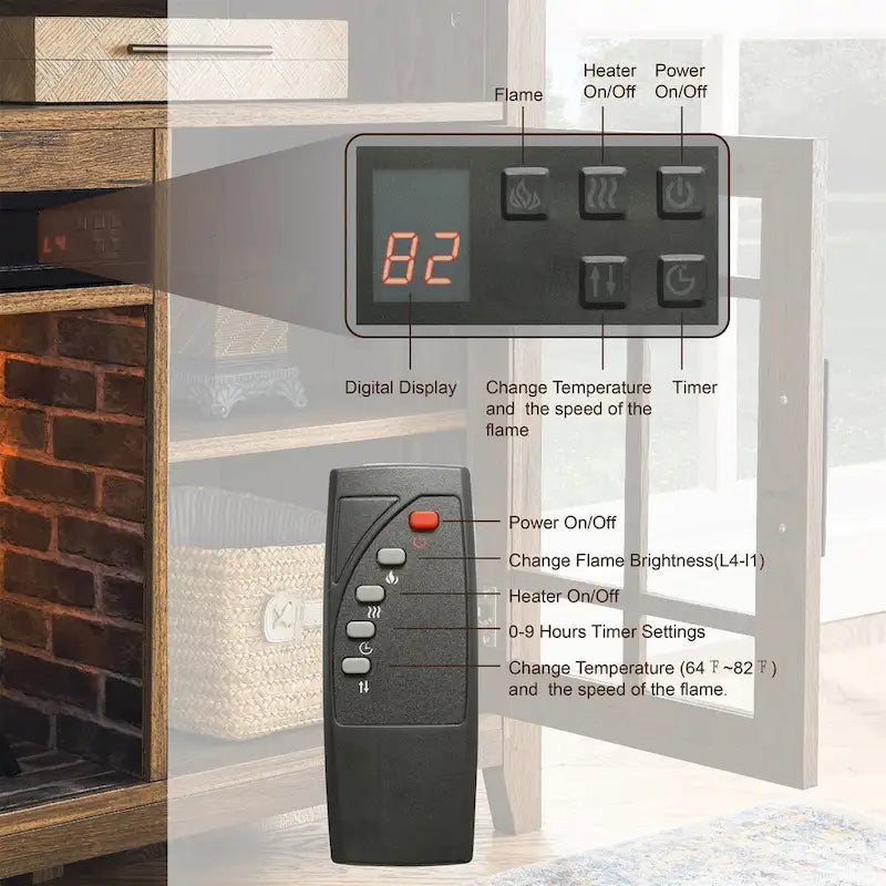 55 inch TV Media Stand with Electric Fireplace KD Inserts Heater