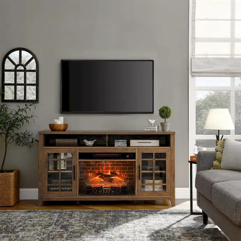 55 inch TV Media Stand with Electric Fireplace KD Inserts Heater