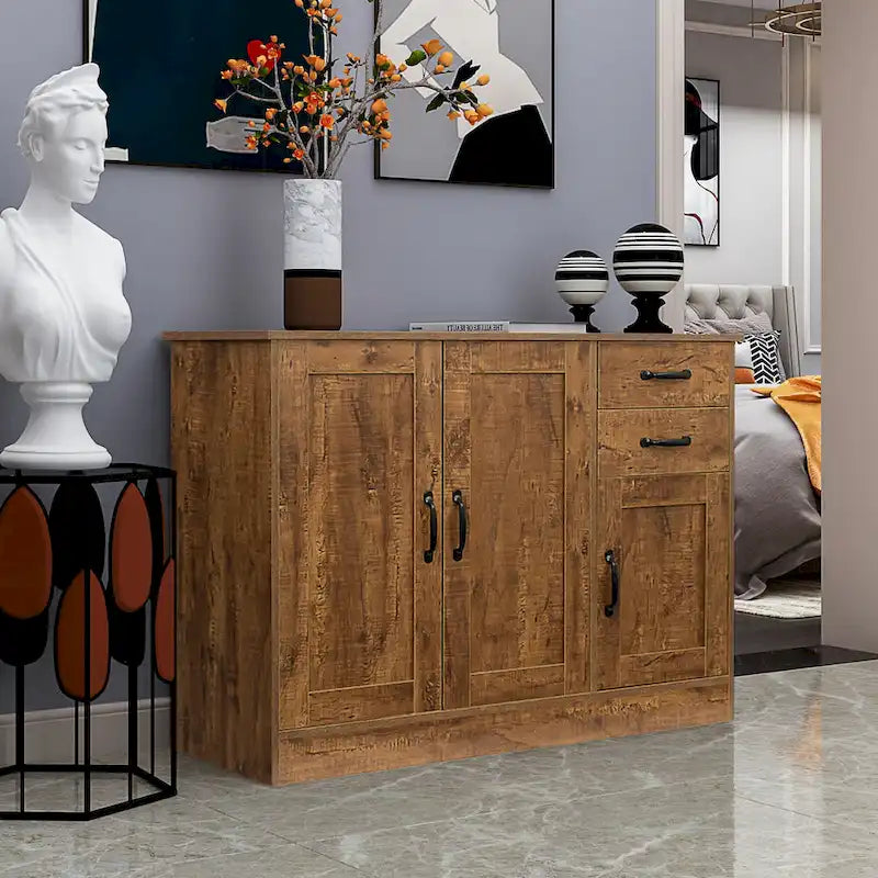 Modern Wood Buffet ,Sideboard with 3 Doors and 2 Drawers